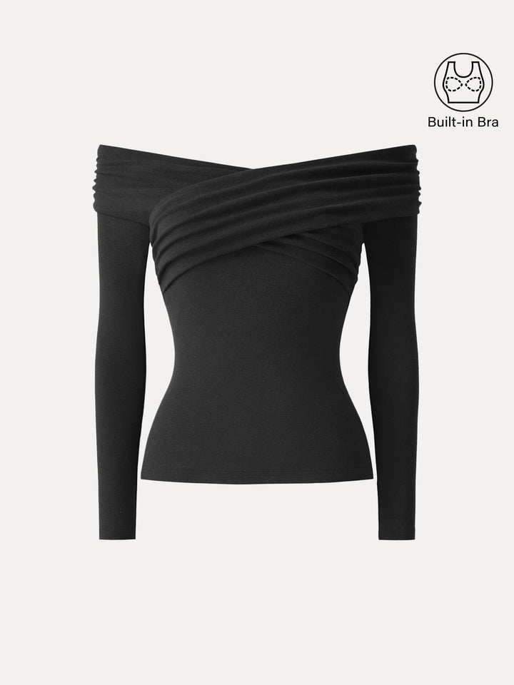 Light Warm Criss Cross Off-Shoulder Brami Top Black XS