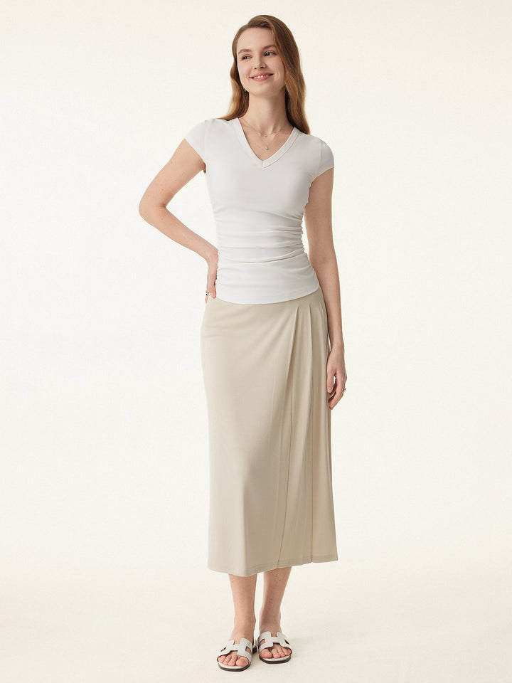 2Pcs Set Elevated V-neck Side Ruched Cap Sleeve Brami Tee