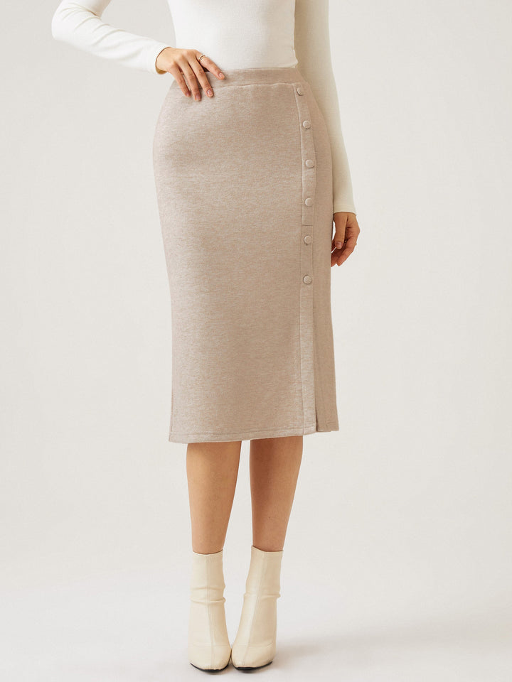 CashSoft Button Placket Midi Skirt Morning Mist 2XL