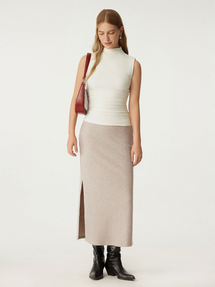 High Waisted Split Hem Midi Skirt