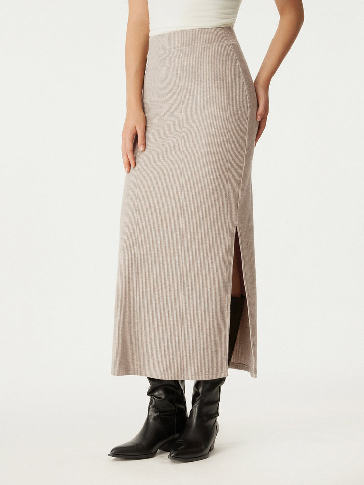 High Waisted Split Hem Midi Skirt