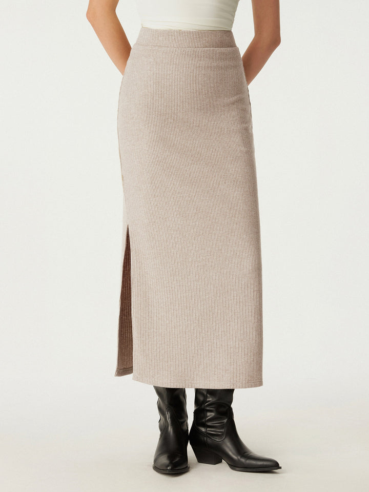 High Waisted Split Hem Midi Skirt Heather Mist XS