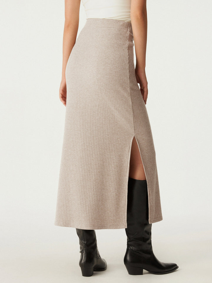 High Waisted Split Hem Midi Skirt