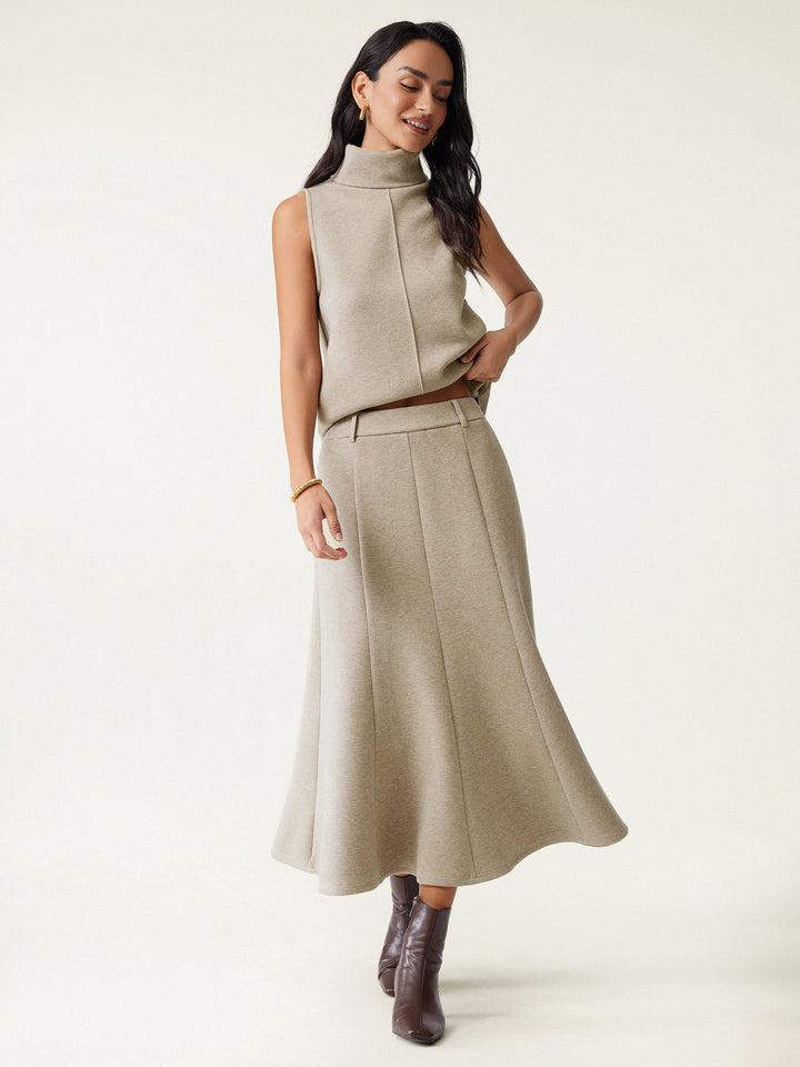 High Waisted Umbrella Hem Midi Skirt