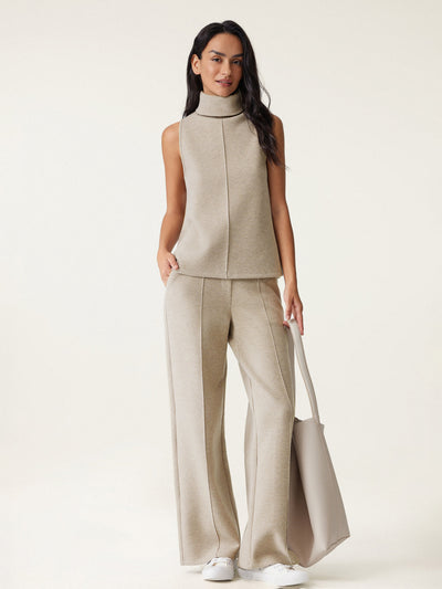 OGLmove 2Pcs Set High Waisted Straight Leg Pant & Split Hem Top