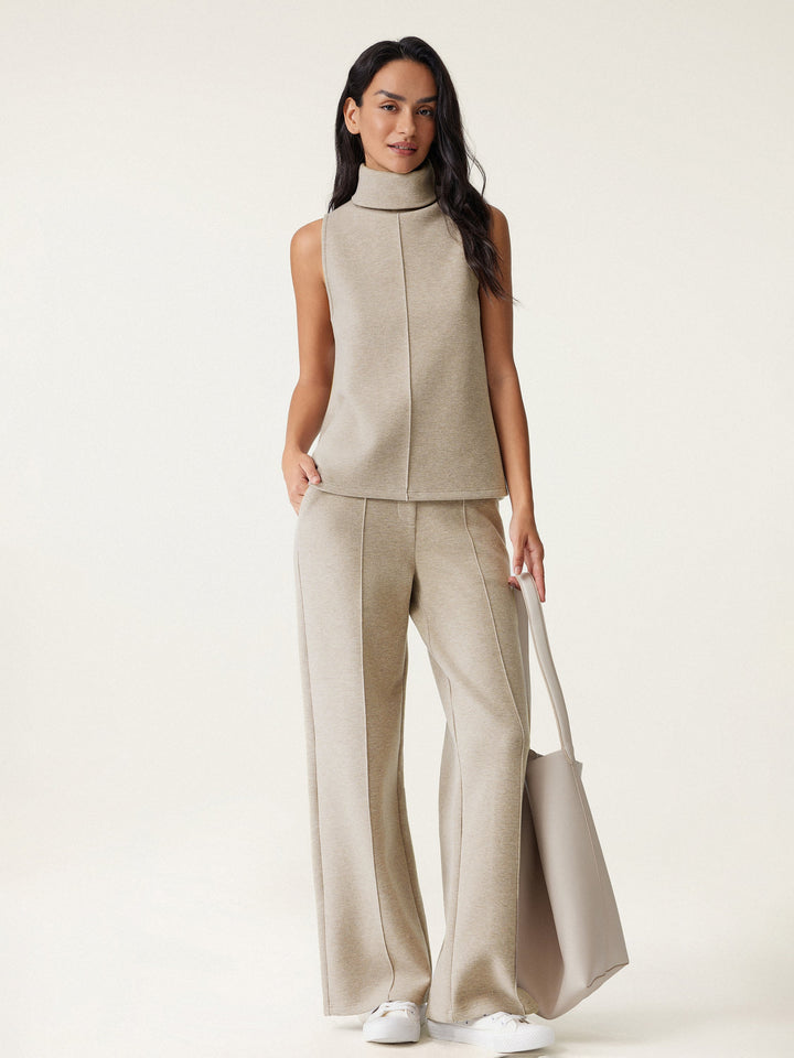 2Pcs Set Tall High Waisted Straight Leg Pant & Split Hem Top