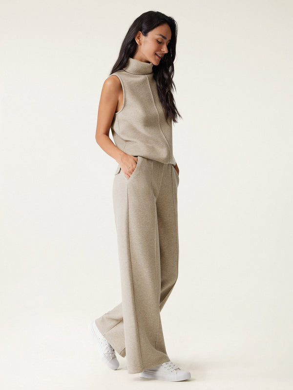 OGLmove 2Pcs Set Petite High Waisted Straight Leg Pant & Split Hem Top Heather Morganite XXS