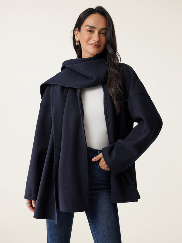 Oversized Scarf Jacket Black Navy M