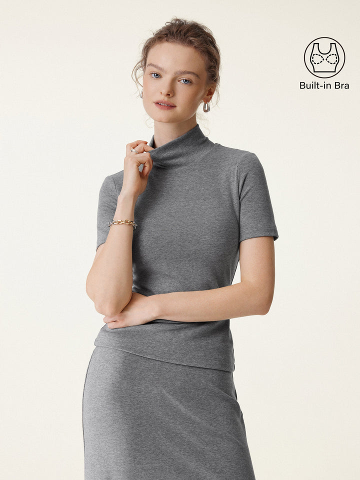 Soft Thermal Mockneck Short Sleeve Brami Top Heather Carbon XS