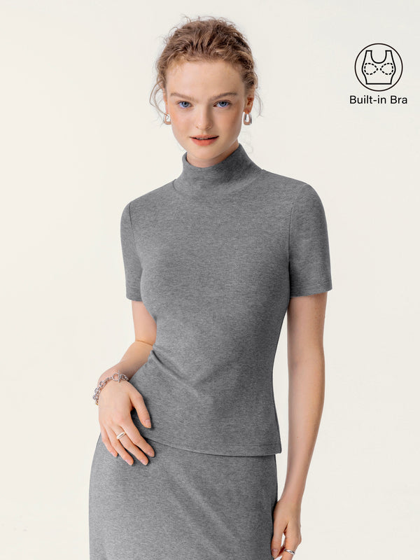 OGLmove Soft Thermal Mockneck Short Sleeve Brami Top Heather Carbon XXS