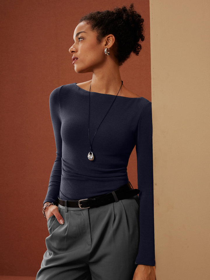 Boatneck Tucks Brami Top Midnight Navy XS