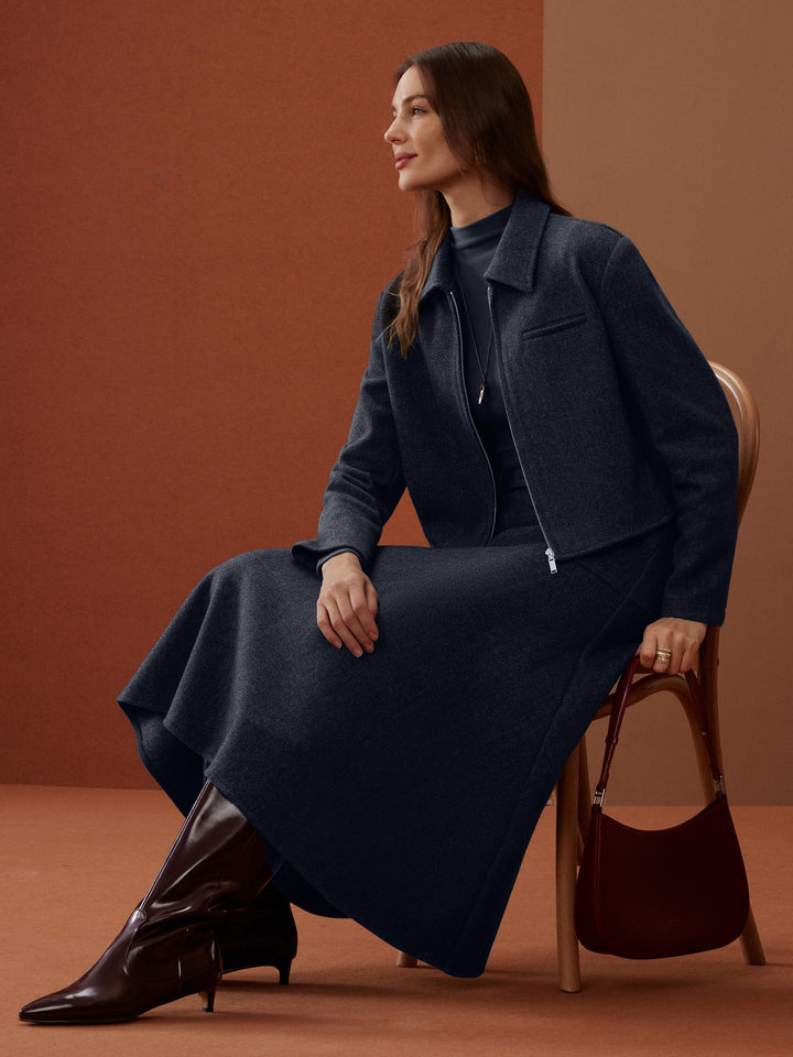 Full-Zip Cropped Jacket Black Navy XS