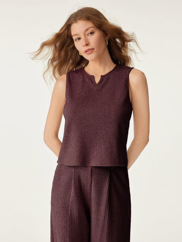 Sleeveless A-Line Hem Tank Top Wine XS