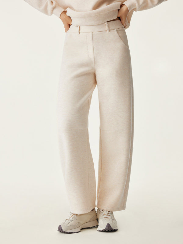 High Waisted Cozy Barrel Leg Pant Heather Beige XS