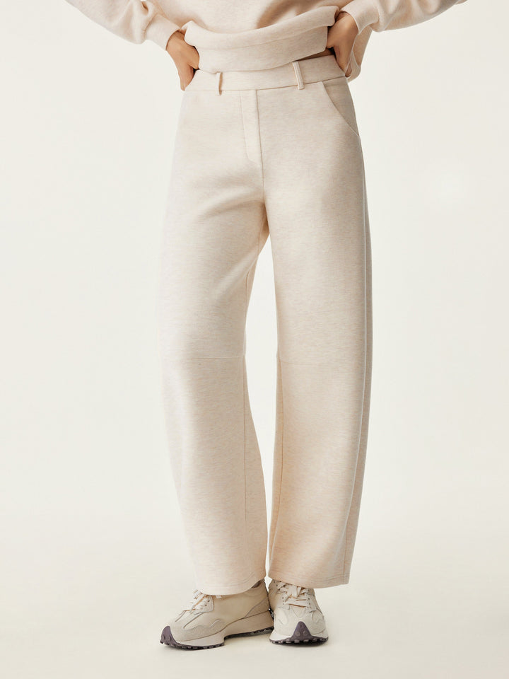 High Waisted Cozy Barrel Leg Pant Heather Beige XS