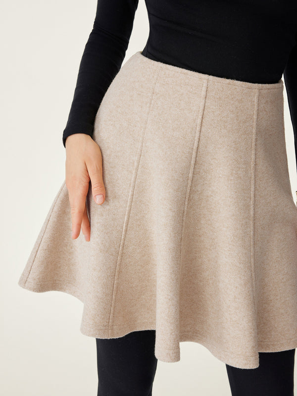 High Waisted Flare Hem Mini Skirt Heather Oatmeal XS