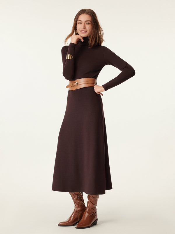 Heat-Tech Turtleneck Midi Dress Ruby Berry XS