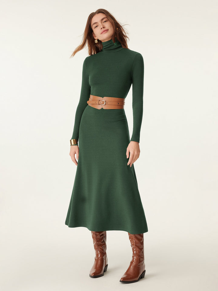 Heat-Tech Turtleneck Midi Dress Bush Green XS