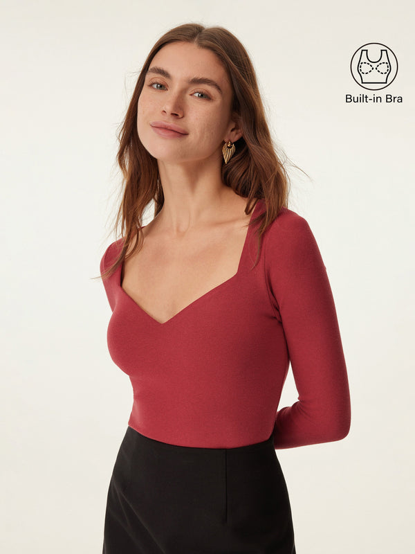 OGLmove Diamond Neck Long Sleeve Bra Top Christmas Red XXS