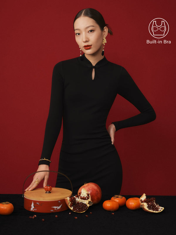 Mandarin Collar Mermaid Brami Dress Black XS