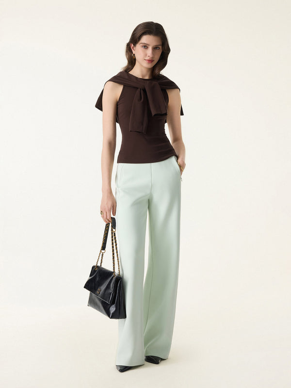 2Pcs Set Non-Itch Lyocell Wool Relaxed Cardigan & Round Neck Tank Dark Bruntte XS