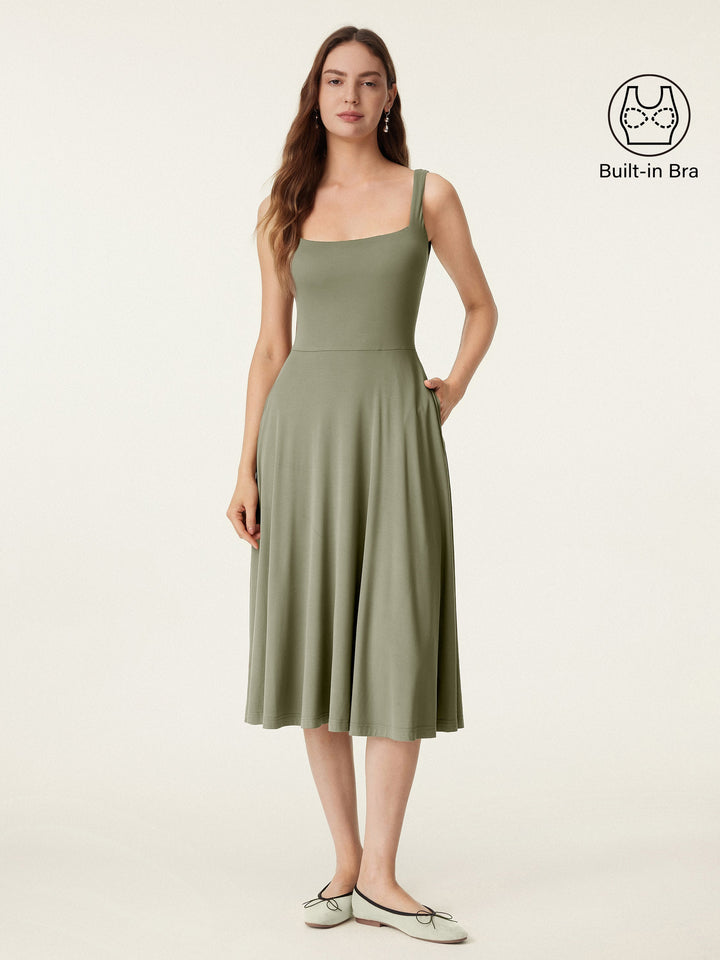 2Pcs Set V-neck Brami Dress & Square Neck Brami Midi Dress