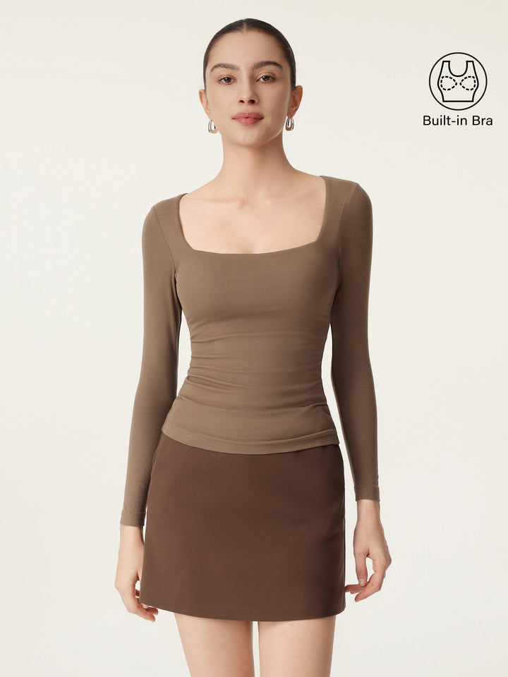 Square Neck Long Sleeve New Airy Brami Iced Mocha XS