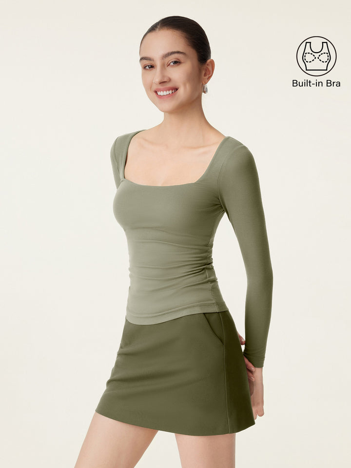 Square Neck Long Sleeve New Airy Brami Tate Olive XS