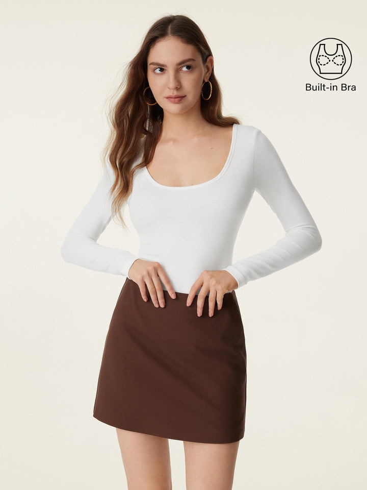 Scoop Neck Long Sleeve New Airy Brami White M