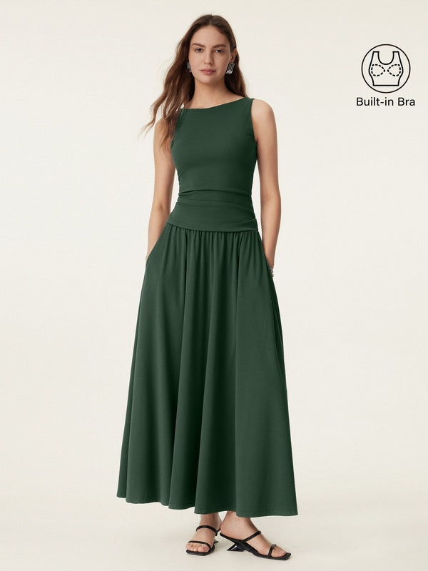 OGLmove Stretch Cotton Maxi Umbrella Skirt with Pockets
