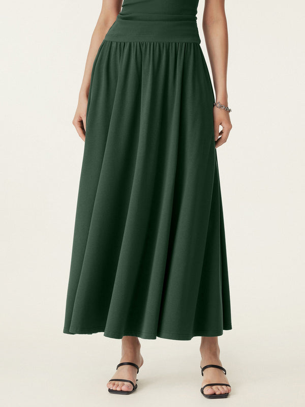 OGLmove Stretch Cotton Maxi Umbrella Skirt with Pockets