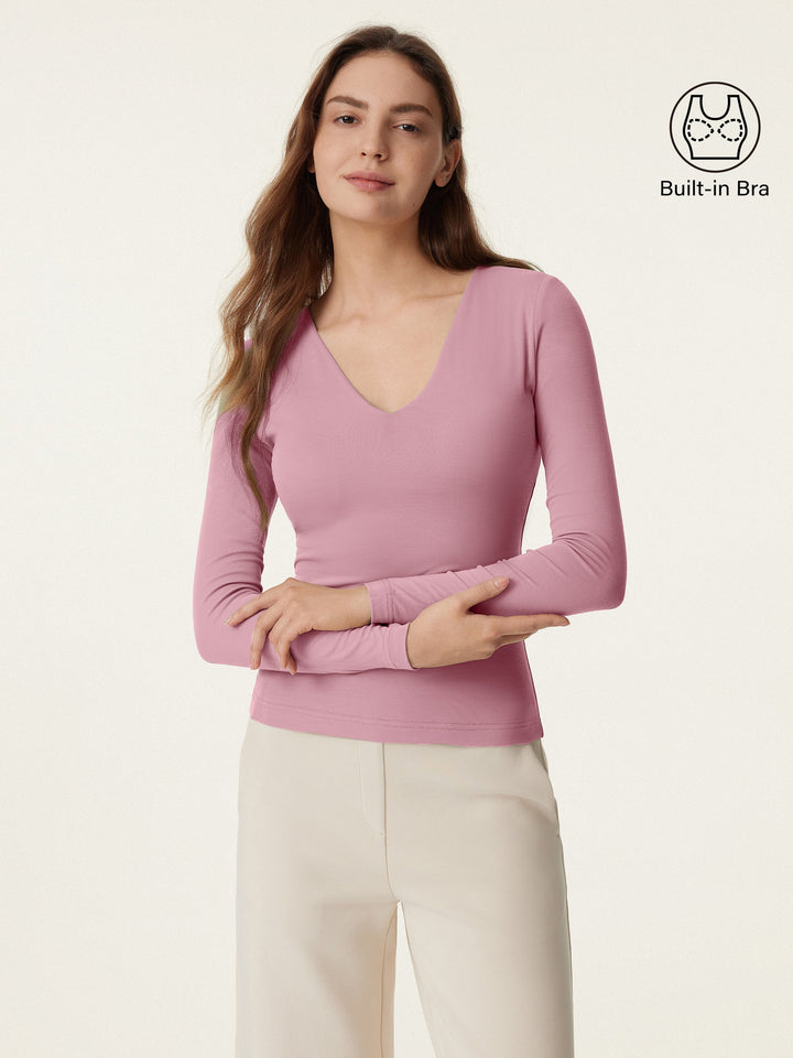 V-neck Long Sleeve New Airy Brami Rose Mauve XS