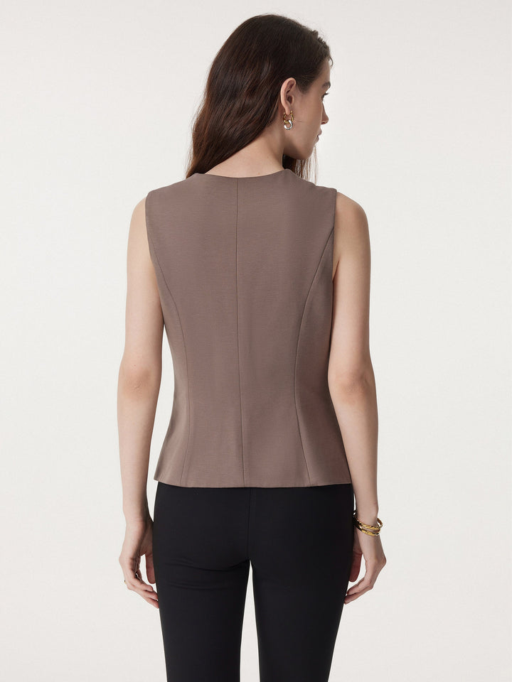 2Pcs Set Waistcoat with Pockets & Wide Leg Pant with Pockets