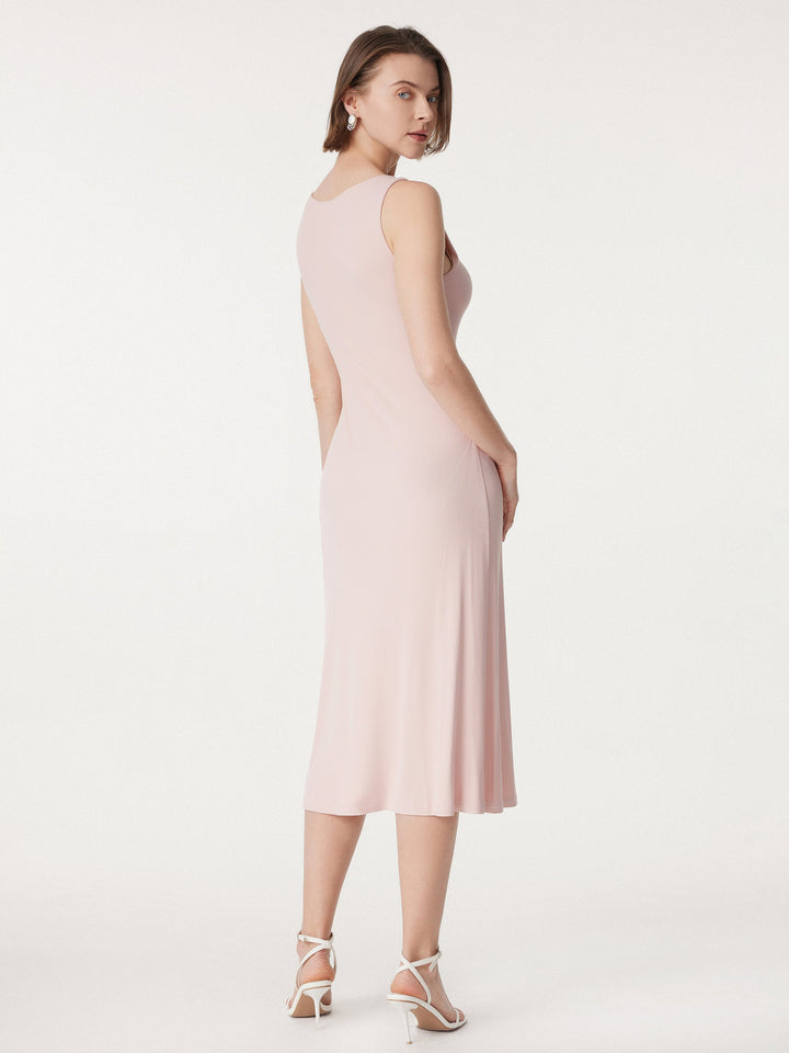 Boatneck Side Ruched New Airy Brami Midi Dress