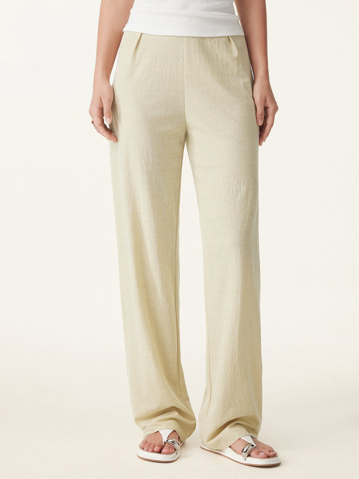 Wrinkle-free Cotton-linen Mid Rise Straight Leg Pant