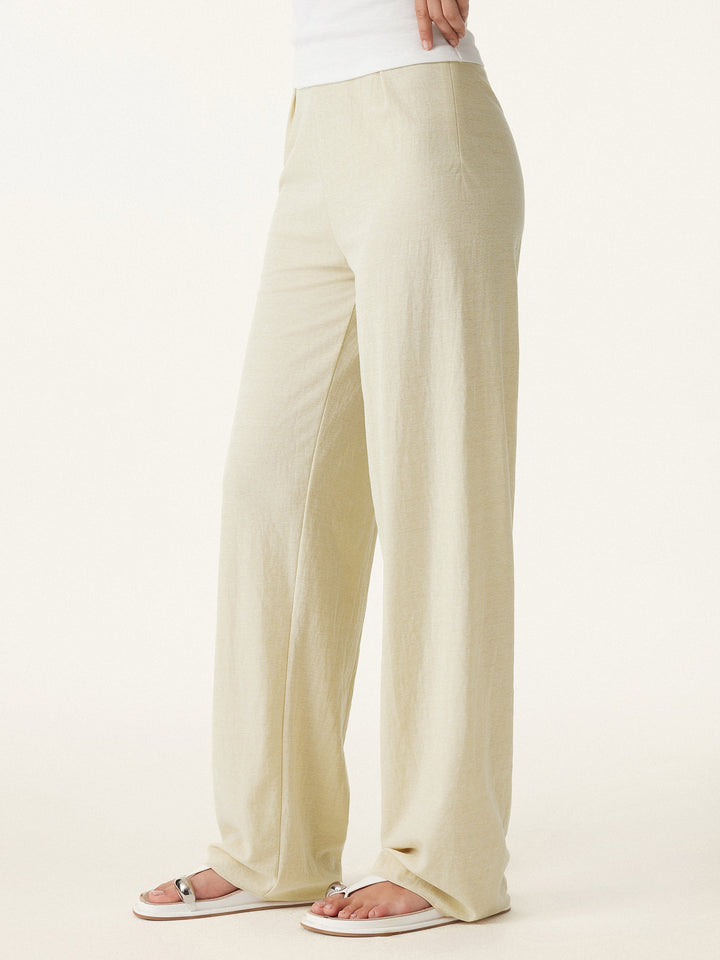 Wrinkle-free Cotton-linen Mid Rise Straight Leg Pant