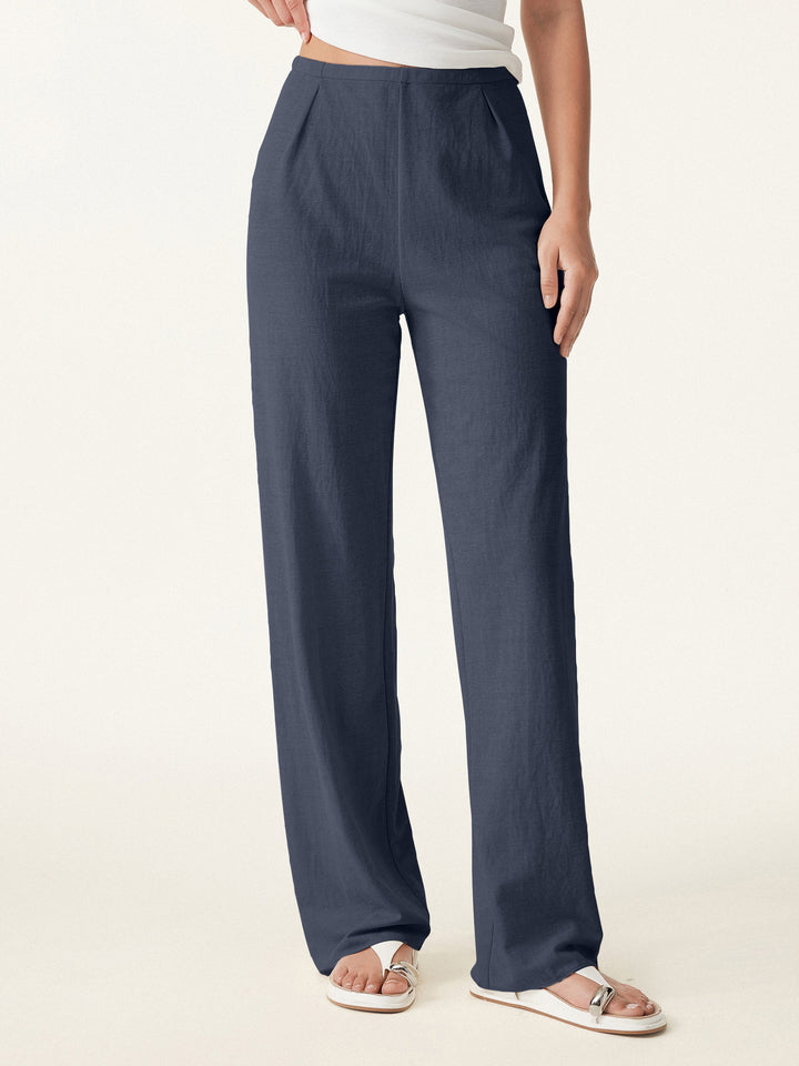 2Pcs Set Sandwashed Crewneck Tee & Cotton-linen Mid Rise Straight Leg Pant