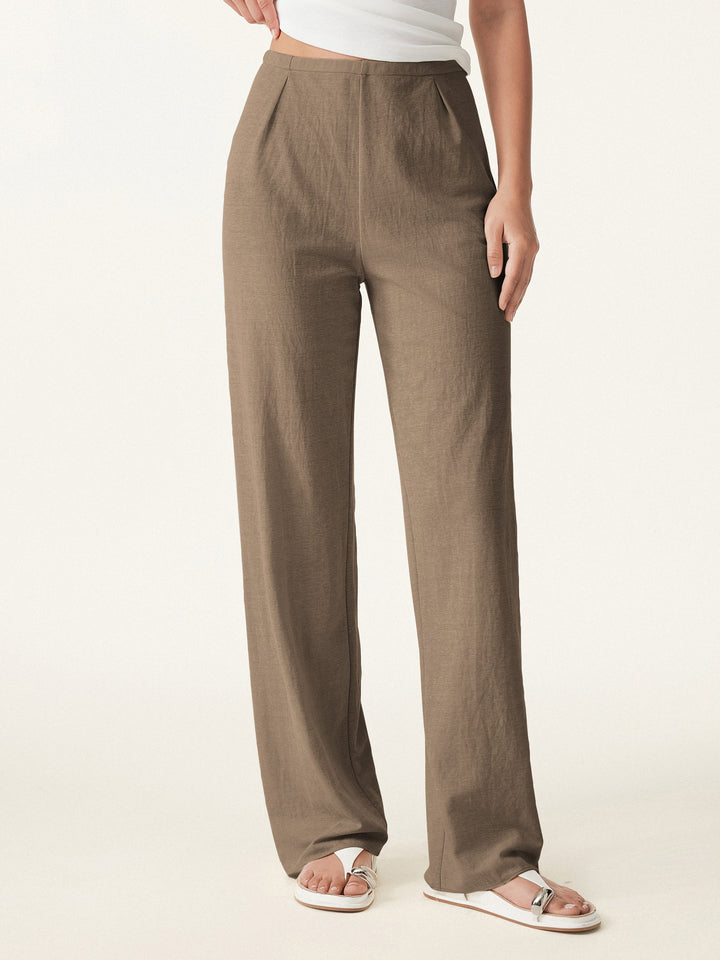 2Pcs Set Sandwashed Crewneck Tee & Cotton-linen Mid Rise Straight Leg Pant