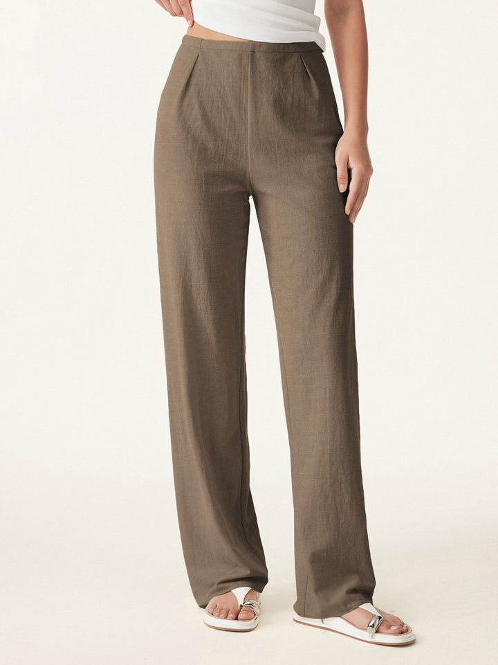 Wrinkle-free Cotton-linen Mid Rise Straight Leg Pant Cocoa XS