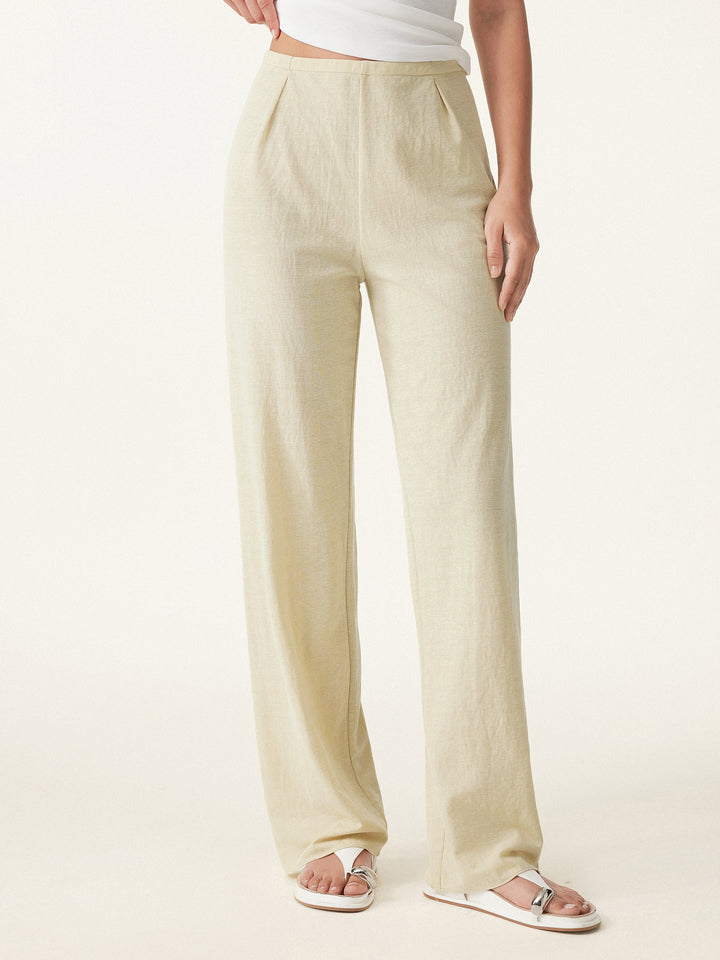 Wrinkle-free Cotton-linen Mid Rise Straight Leg Pant Ash Ivory XS