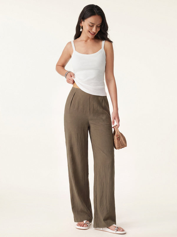 OGLmove Breathable Cotton-linen Mid Rise Straight Leg Pant
