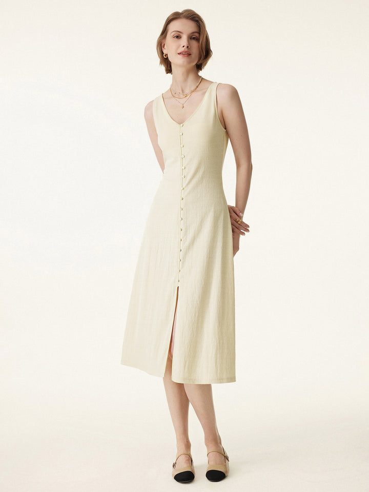Multi-wear V-neck Button Front Midi Vest Dress
