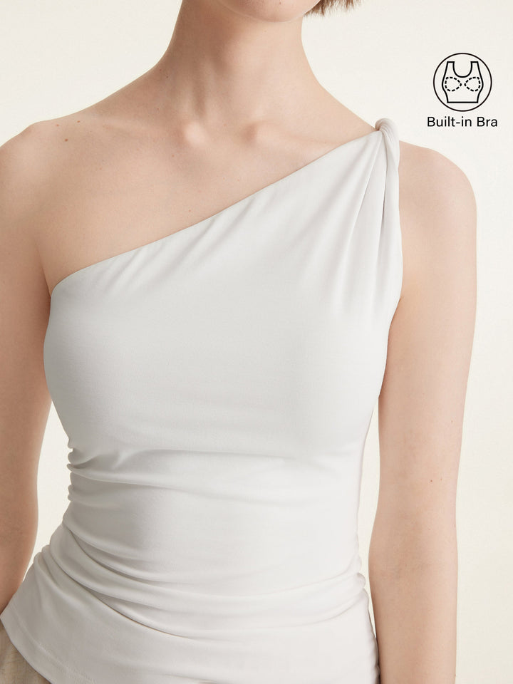 One Shoulder Twisted Brami Tank Pure White XS