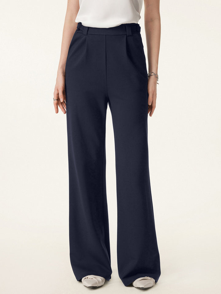 2Pcs Set Office Staple Waistcoat with Pockets & High Rise Pull-on Wide Leg Pant