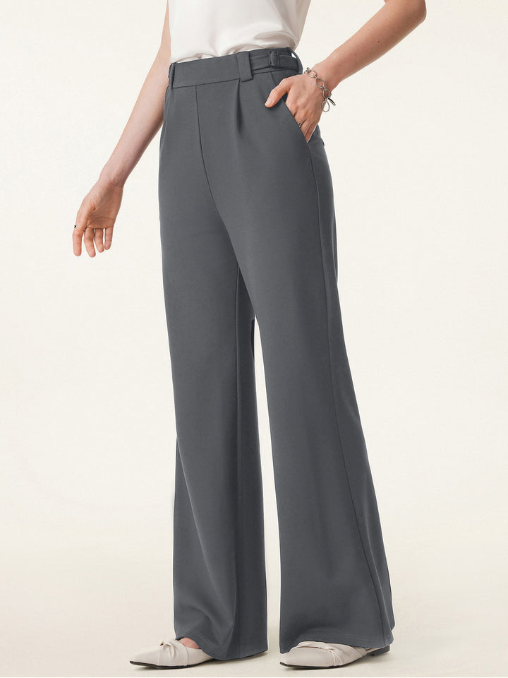 2Pcs Set Office Staple Waistcoat with Pockets & High Rise Pull-on Wide Leg Pant