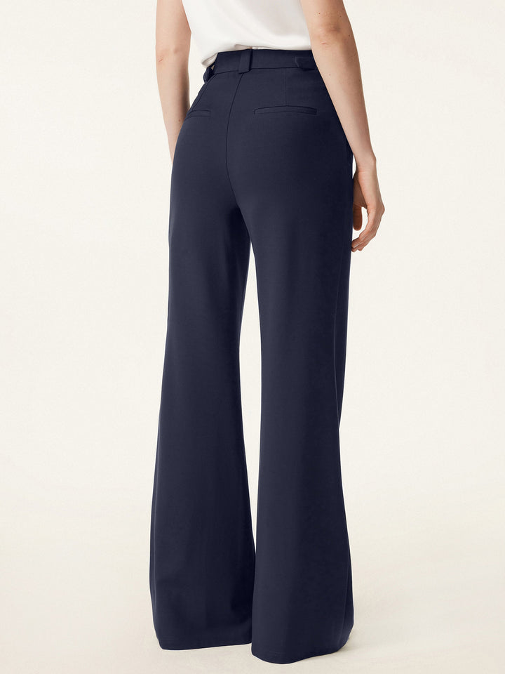 2Pcs Set Office Staple Waistcoat with Pockets & High Rise Pull-on Wide Leg Pant