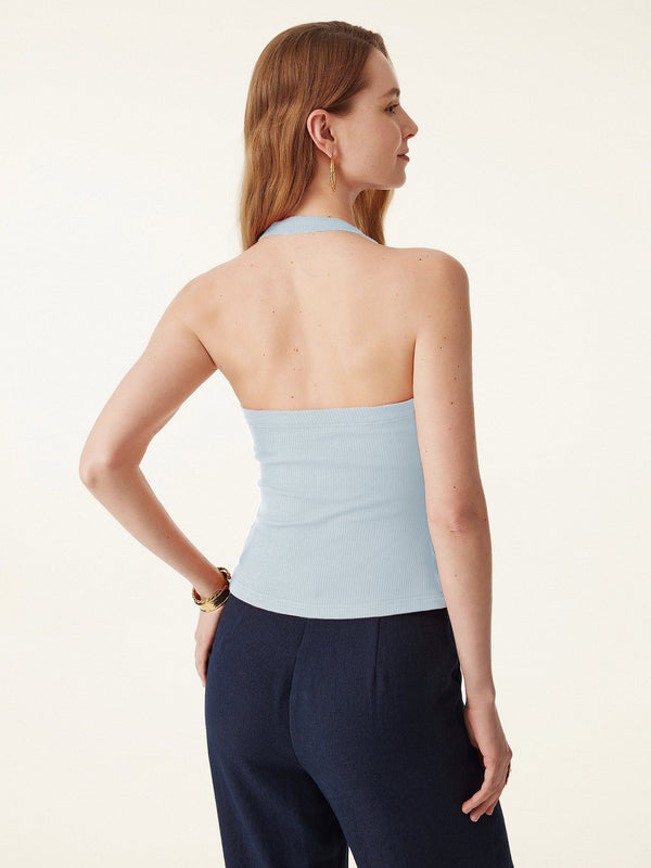 OGLmove Halter Neck Side Ruched Ribbed Bra Tank