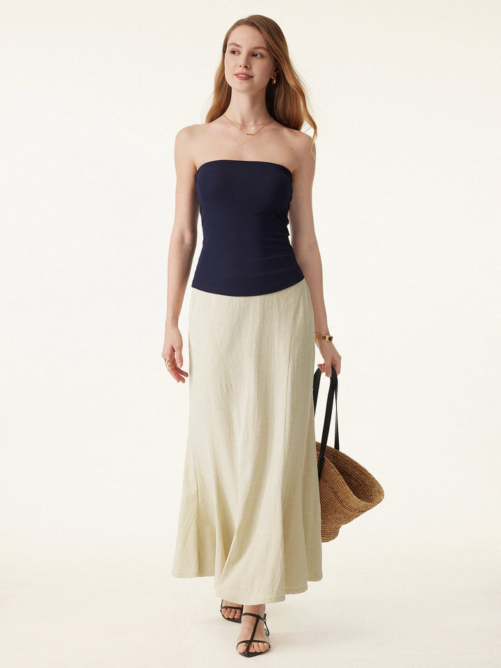 Wrinkle-free Cotton-linen Pull-on Midi Skirt