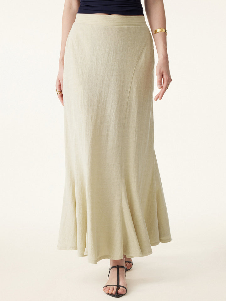 Wrinkle-free Cotton-linen Pull-on Midi Skirt