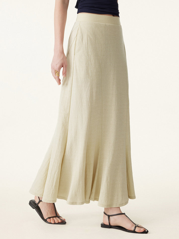 Wrinkle-free Cotton-linen Pull-on Midi Skirt